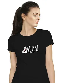 Stylimo Women's Slim Fit Black Meow T-Shirt_S-thumb4