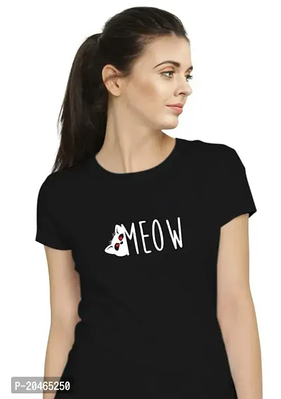 Stylimo Women's Slim Fit Black Meow T-Shirt_S-thumb5