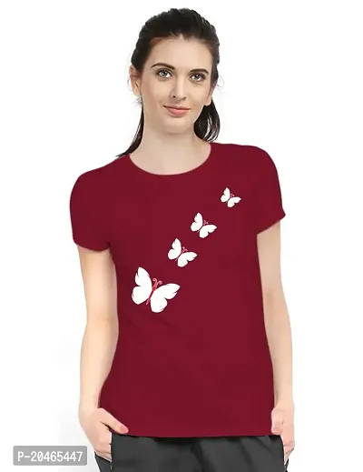 Stylimo Women's Slim Fit Red Butterfly T-Shirt_XL-thumb0