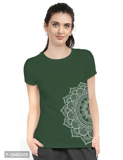 Stylimo Women's Slim Fit Green Mandala T-Shirt_XL