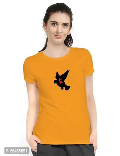 Stylimo Women's Slim Fit Mustard Flying Girl T-Shirt_XL