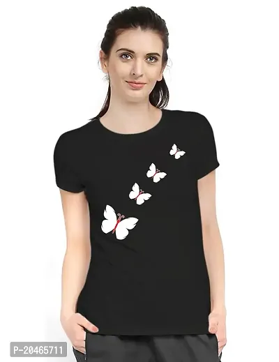 Stylimo Women's Slim Fit Black Butterfly T-Shirt_XL