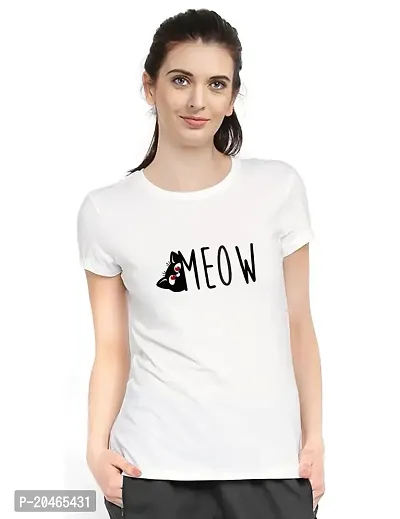 Stylimo Women's Slim Fit White Meow T-Shirt_M-thumb1