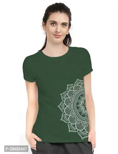 Stylimo Women's Slim Fit Green Mandala T-Shirt_S