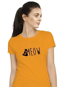 Stylimo Women's Slim Fit Mustard Meow T-Shirt_S-thumb3