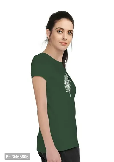 Stylimo Women's Slim Fit Green Feather T-Shirt_XL-thumb3