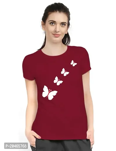 Stylimo Women's Slim Fit Red Butterfly T-Shirt_S-thumb1