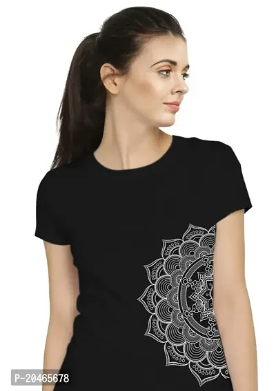 Stylimo Women's Slim Fit Black Mandala T-Shirt_XL-thumb5