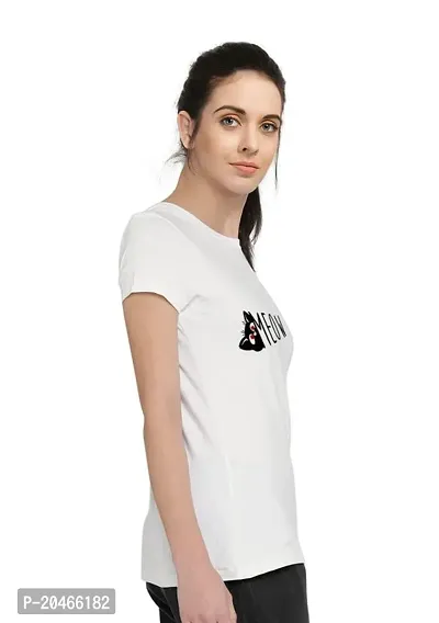 Stylimo Women's Slim Fit White Meow T-Shirt_XL-thumb3