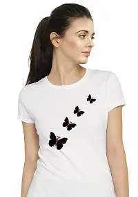 Stylimo Women's Slim Fit White Butterfly T-Shirt_S-thumb4