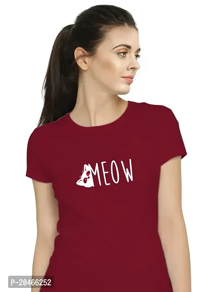 Stylimo Women's Slim Fit Red Meow T-Shirt_S-thumb5