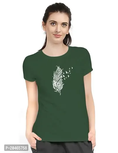 Stylimo Women's Slim Fit Green Feather T-Shirt_S-thumb1