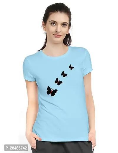 Stylimo Women's Slim Fit Sky Blue Butterfly T-Shirt_XL-thumb1