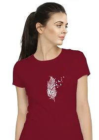 Stylimo Women's Slim Fit Red Feather T-ShirtM-thumb4