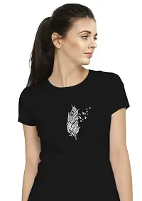 Stylimo Women's Slim Fit Black Feather T-Shirt_M-thumb4