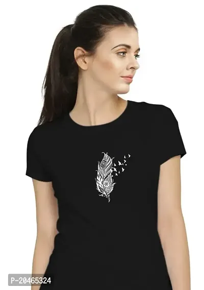 Stylimo Women's Slim Fit Black Feather T-Shirt_M-thumb5