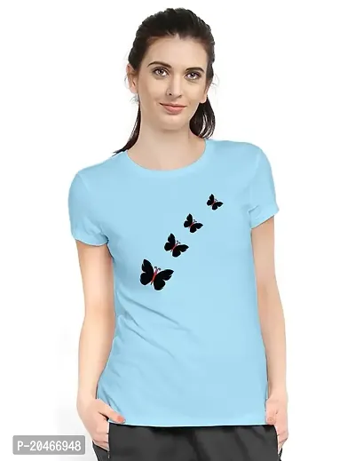 Stylimo Women's Slim Fit Sky Blue Butterfly T-Shirt_S-thumb0