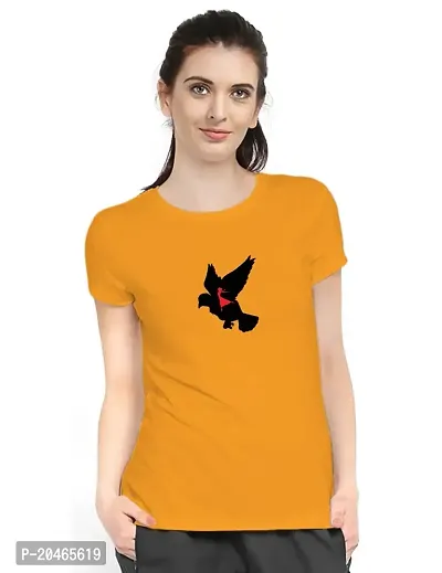 Stylimo Women's Slim Fit Mustard Flying Girl T-Shirt_M