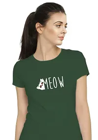 Stylimo Women's Slim Fit Green Meow T-Shirt_XL-thumb4