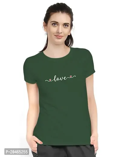 Stylimo Women's Slim Fit Green Love T-Shirt_L