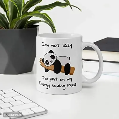 Lazy Energy Saving Mode Panda Graphic Printed Full White Coffee and Tea Ceramic Mug- 11Oz White-thumb0