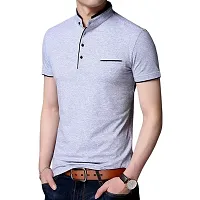 Trendy Cotton Solid Short Sleeves Casual T-shirt for Men-thumb1