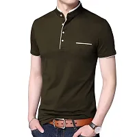 Green Cotton Blend Solid Half Sleeves Casual T-shirt For Men-thumb2