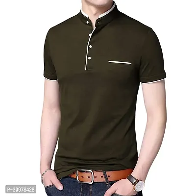 Green Cotton Blend Solid Half Sleeves Casual T-shirt For Men-thumb3