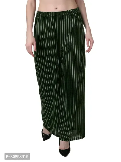 Elegant Green Polycotton Striped Trousers For Women-thumb0