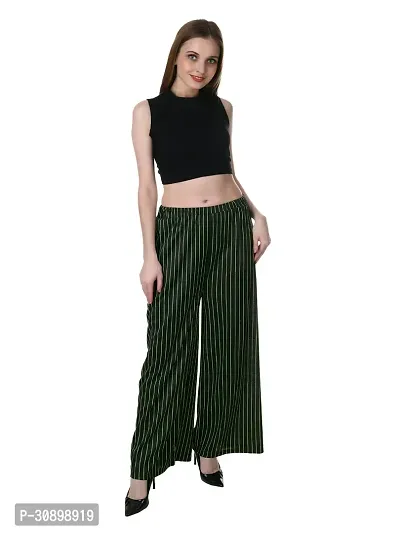 Elegant Green Polycotton Striped Trousers For Women-thumb3