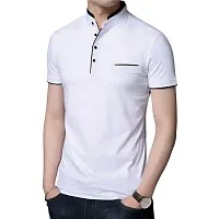 White Cotton Blend Solid Half Sleeves Casual T-shirt For Men-thumb1