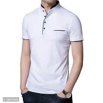 White Cotton Blend Solid Half Sleeves Casual T-shirt For Men-thumb2