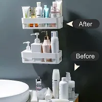 Multipurpose Wall Mount Bathroom Shelf and Rack for Home and Kitchen. Adhesive Sticker Support Without Drilling. (White, 2 Bathroom Shelf with 1 Towel Hanger)-thumb1