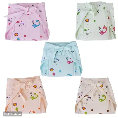MW PRINTS Baby Cotton Nappies - Random Printed, Reusable, Cushioned Nappy for Newborns and Infants (0-6 Months, (Set of 5 ) Padded Langot/Nappy)-thumb0