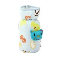 MW PRINTS Soft Plush Stretchable Baby Feeding Bottle Cover with Easy to Hold Strap | Cute Animated Overall Print Suitable for 125ml-250ml (Blue & Yellow)-thumb2