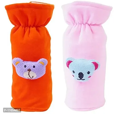Mw Prints Soft Plush Stretchable Baby Feeding Bottle Cover with Easy to Hold Strap and Zip