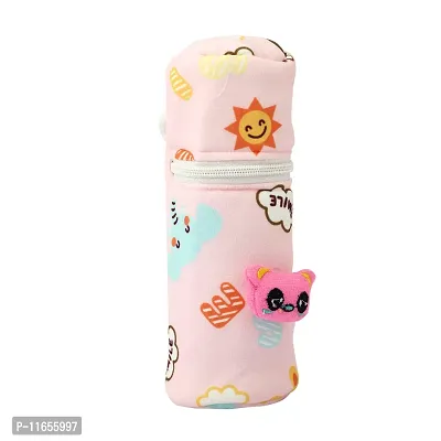 MW PRINTS Soft Plush Stretchable Baby Feeding Bottle Cover with Easy to Hold Strap | Cute Animated Overall Print Suitable for 125ml-250ml (Pink & Yellow)-thumb3