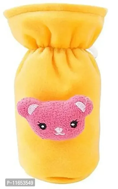 Mw Prints Soft Plush Stretchable Baby Feeding Bottle Cover Easy to Hold Strap with Cute Animated CartoonSuitable for 60-125 Ml Feeding Bottle(Dark Pink-Yellow)-thumb2