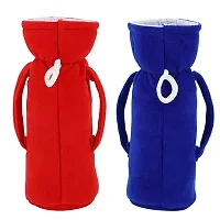 MW PRINTS Soft Plush Stretchable Baby Feeding Bottle Cover Easy to Hold Strap with Animated Cartoon Suitable for 125 ML-250 ML Feeding Bottle (Blue & Red)-thumb1