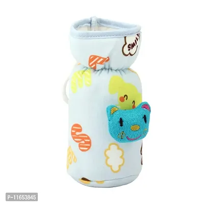 MW PRINTS Soft Plush Stretchable Baby Feeding Bottle Cover with Easy to Hold Strap | Cute Animated Overall Print Suitable for 125ml-250ml (Pink & Blue)-thumb2