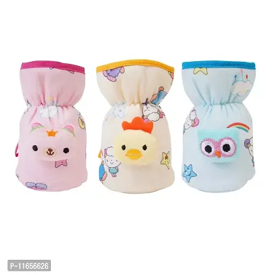 MW PRINTS Soft Plush Stretchable Baby Feeding Bottle Cover Easy to Hold with Attractive Cartoon (Pack of 3) (60-125 Ml)-thumb0