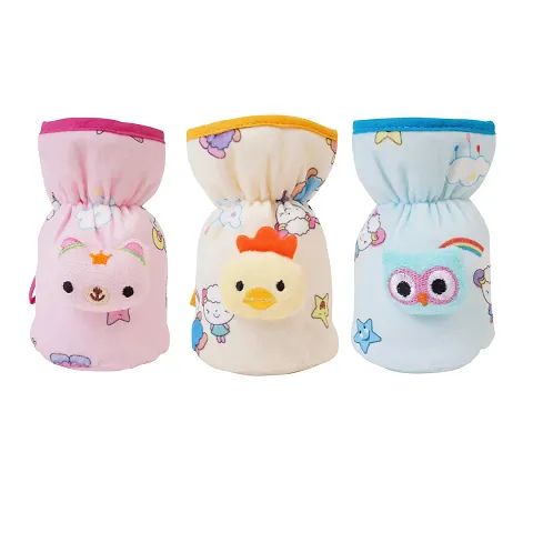 MW PRINTS Soft Plush Stretchable Baby Feeding Bottle Cover Easy to Hold with Attractive Cartoon (Pack of 3) (60-125 Ml)