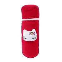 Mw Prints Soft Plush Stretchable Baby Feeding Bottle Cover Easy to Hold Strap with Cute Animated Cartoon Suitable for 130-250 Ml Feeding Bottle(Light Pink-Dark Red)-thumb1