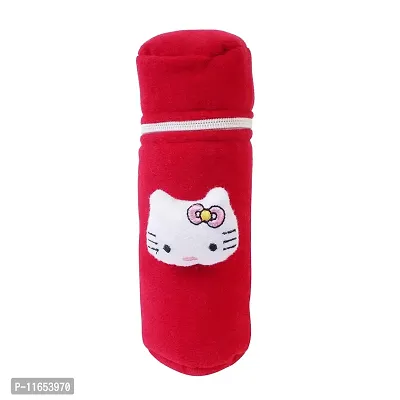 Mw Prints Soft Plush Stretchable Baby Feeding Bottle Cover Easy to Hold Strap with Cute Animated Cartoon Suitable for 130-250 Ml Feeding Bottle(Light Pink-Dark Red)-thumb2