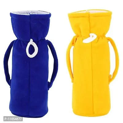 MW PRINTS Soft Plush Stretchable Baby Feeding Bottle Cover Easy to Hold Strap with Animated Cartoon Suitable for 125 ML-250 ML Feeding Bottle (Blue & Yellow)-thumb2