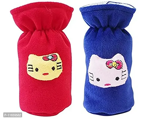 MW PRINTS Soft Plush Stretchable Baby Feeding Bottle Cover Easy to Hold Strap with Cute Animated Cartoon Suitable for 130-250 Ml Feeding Bottle Pack of 2 (Dark Blue & Dark Red)-thumb0