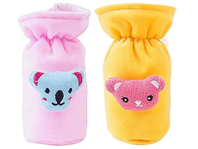 MW PRINTS Soft Plush Stretchable Prnited Baby Feeding Bottle Cover with Cute Animated Cartoon Suitable for 130-250 Ml Feeding Bottle Pack of 2