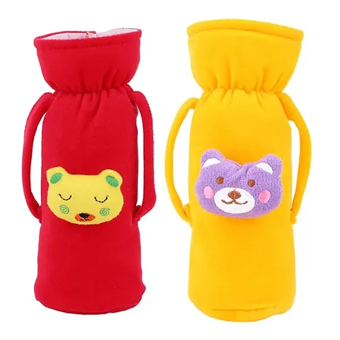 MW PRINTS Soft Plush Stretchable Baby Feeding Bottle Cover Easy to Hold Strap with Animated Cartoon Suitable for 130-250 Ml Feeding Bottle