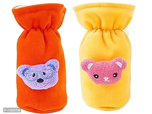 Mw Prints Soft Plush Stretchable Baby Feeding Bottle Cover Easy to Hold Strap with Cute Animated Cartoon Suitable for 60-125 Ml Feeding Bottle(Orange-Yellow)