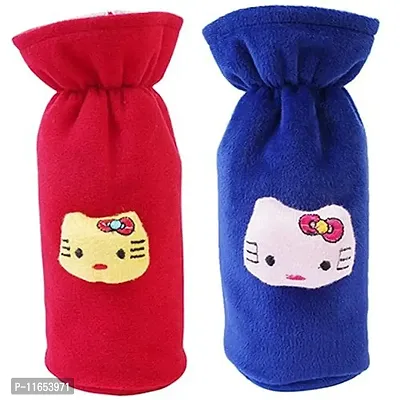 Mw Prints Soft Plush Stretchable Baby Feeding Bottle Cover Easy to Hold Strap with Cute Animated Cartoon Suitable for 130-250 Ml Feeding Bottle(Dark Blue-Dark Red)-thumb0